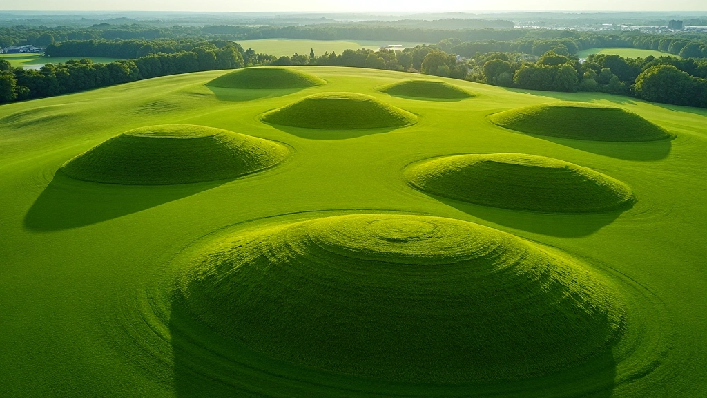 Kernavės piliakalnių panorama iš aukšto, žali piliakalniai su senovės tvertumo žymėmis